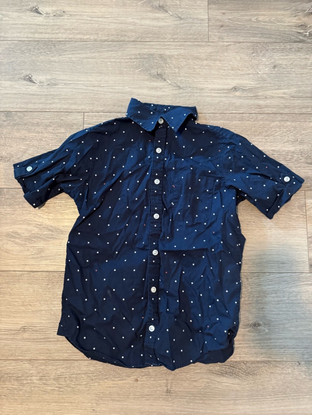 Class Club Navy Button-Up Shirt with White Star Print